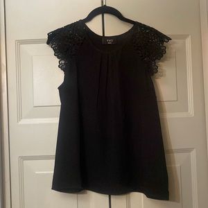 Black Lace Cap Sleeve Blouse